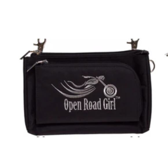 Open Road Girl Hip Crossbody Motorcycle Embroidered Rhinestone Canvas Purse NWT - Picture 2 of 3